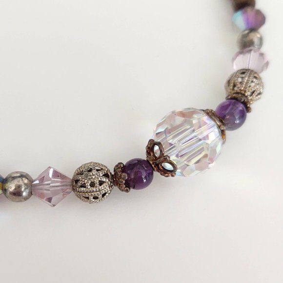 Purple and clear glass necklace with silver accents - Picture 11 of 12